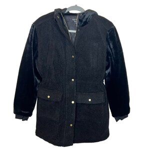 Eden Society Womens Size Small Sherpa Velour Hooded Coat Black Outerwear